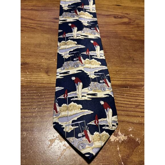 Kai Long Vintage Mens Tie Hand-Made Silk Necktie Golfer Golf Print RARE - Picture 2 of 7